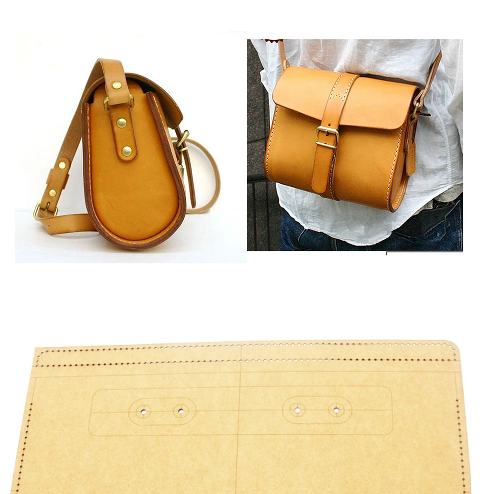 DIY leather craft shoulder bag die cutting kraft paper sewing pattern hollowed stencil template 20x18.5x10cm