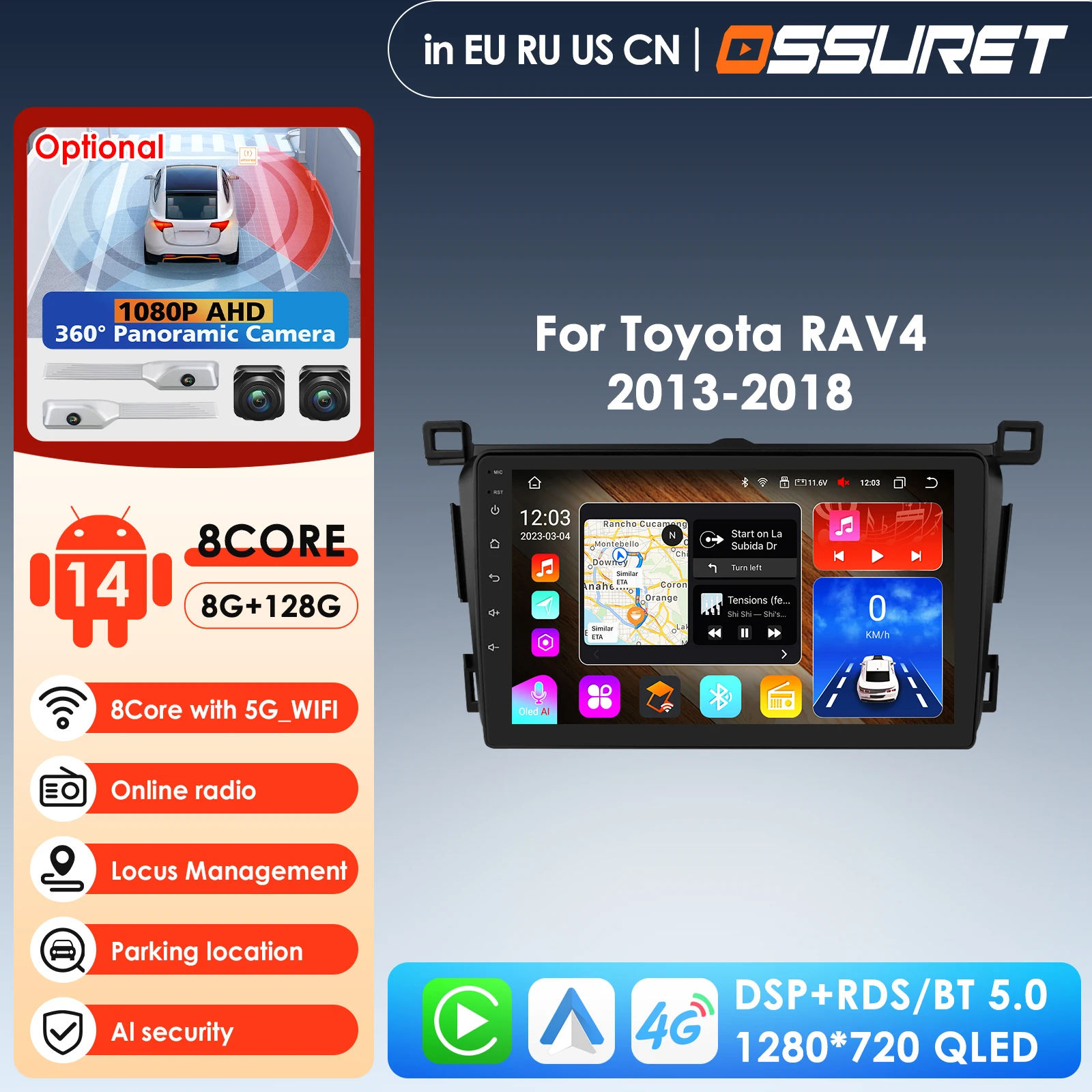 

9 Inch 7862 Touch Screen for Toyota RAV4 2013-2018 Car Multimedia Stereo Radio CarPlay Android Auto 4G Head Unit WIFI FM RDS DSP