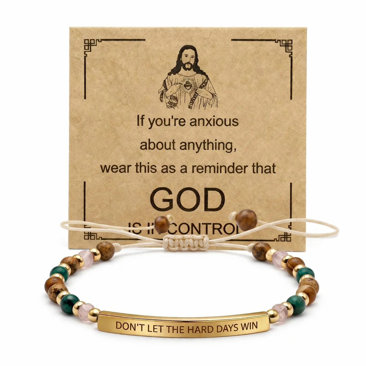 2 Styles Stainless Steel Inspirational Beaded Bracelet For Women God Is In Control Engraved Bar Christian Jewelry Gift Daily