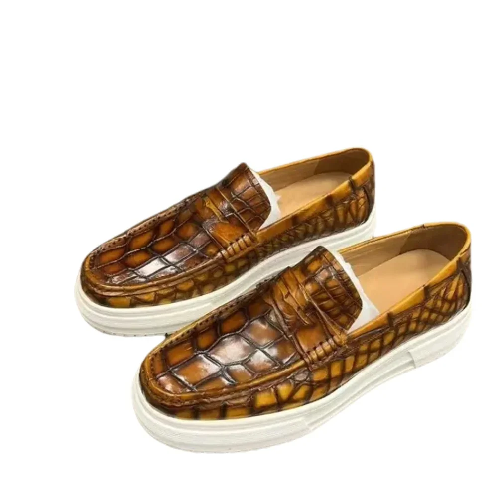 2026 new arrival Fashion Crocodile Skin causal shoes men,male Genuine leather Sneakers PDD722