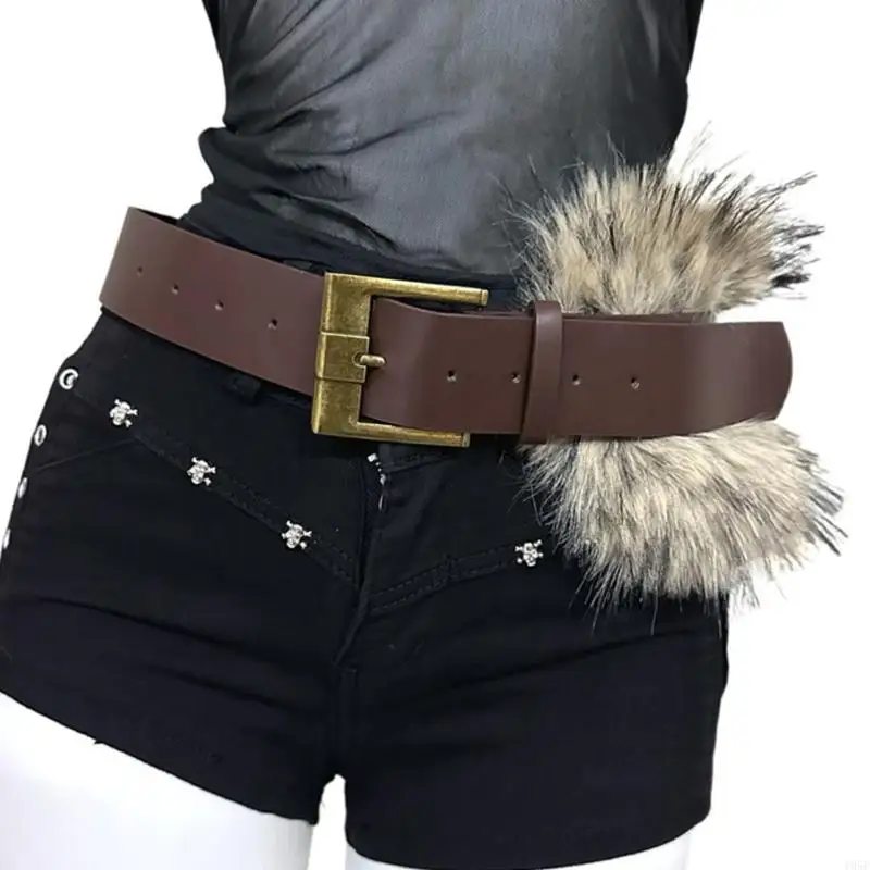 

195E Поясной ремень из искусственной кожи с подкладкой из искусственных волос для повседневных нарядов