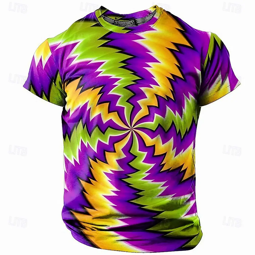 Psychedelic Optical Illusion 3D Print Men Short Sleeve Tee Color Swirl Crew Neck Casual Multi Colors