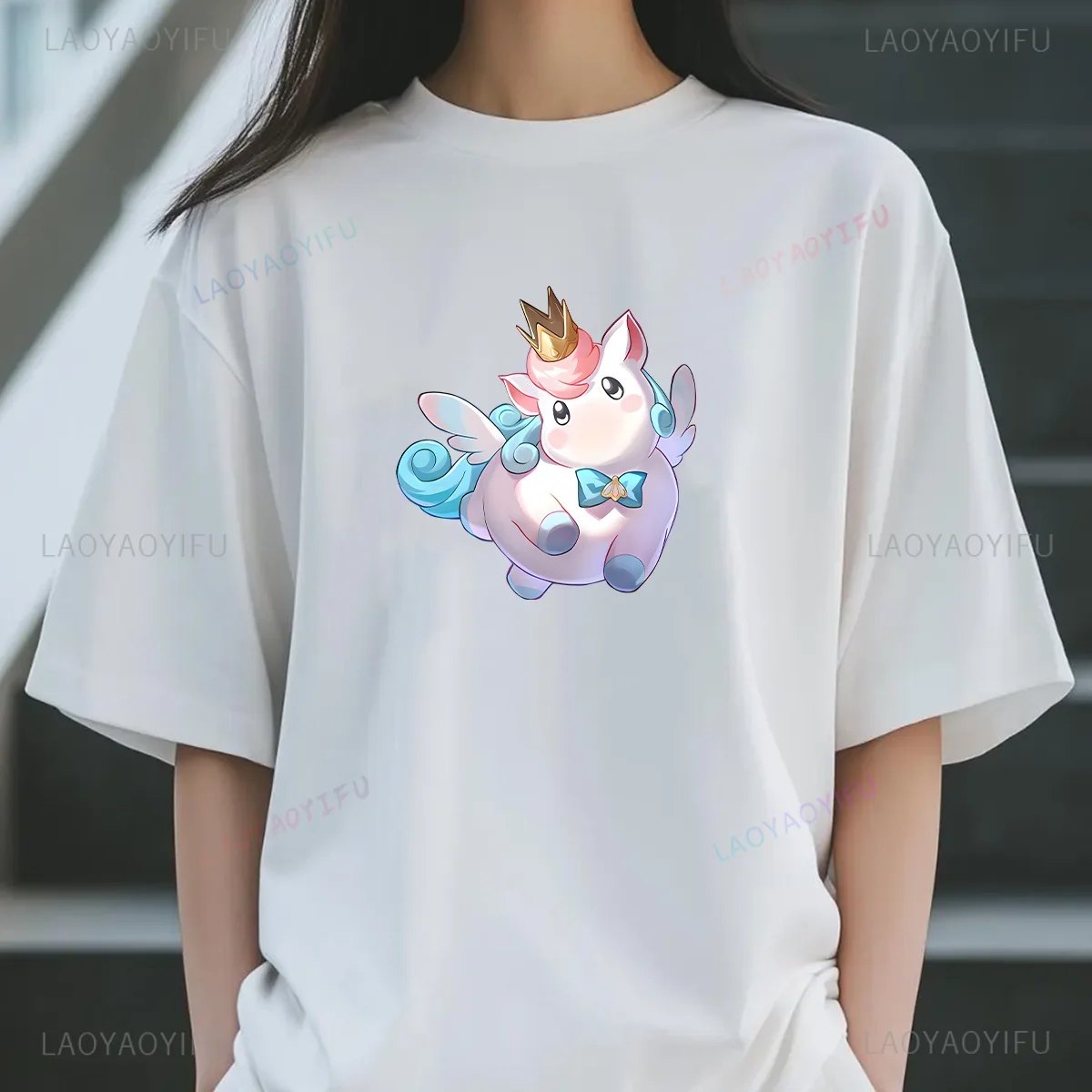 

Kawaii ICA Printed T-shirt Tops Lovely Cartoon Horse Graphic T Shirts Women Short-sleev O-neck Cotton Tee Harajuku Ropa Mujer