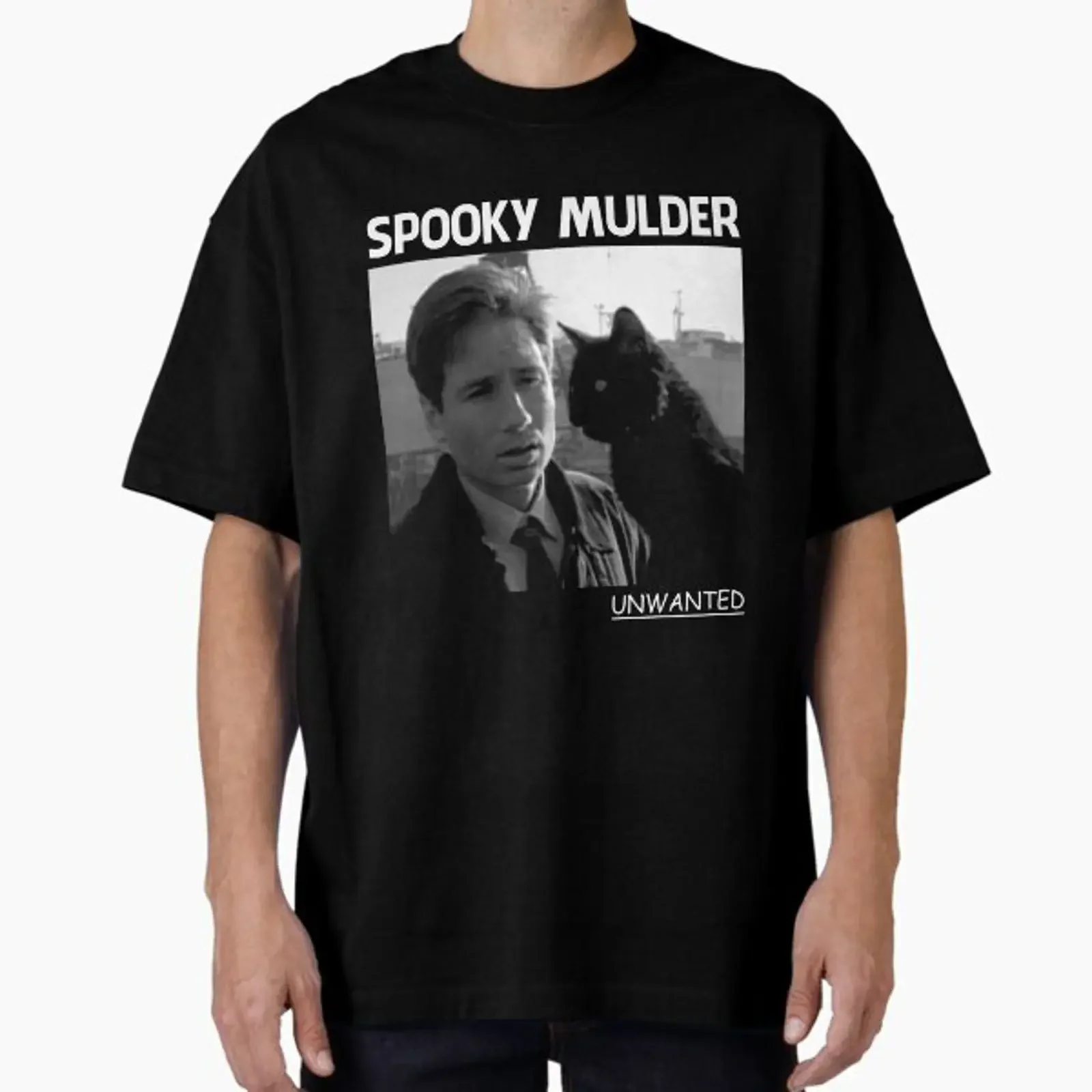 Spooky mulder man and black cat poster designed sold by ViniGomes6640 vintage Washed designer clothes Top For Everyday Wear