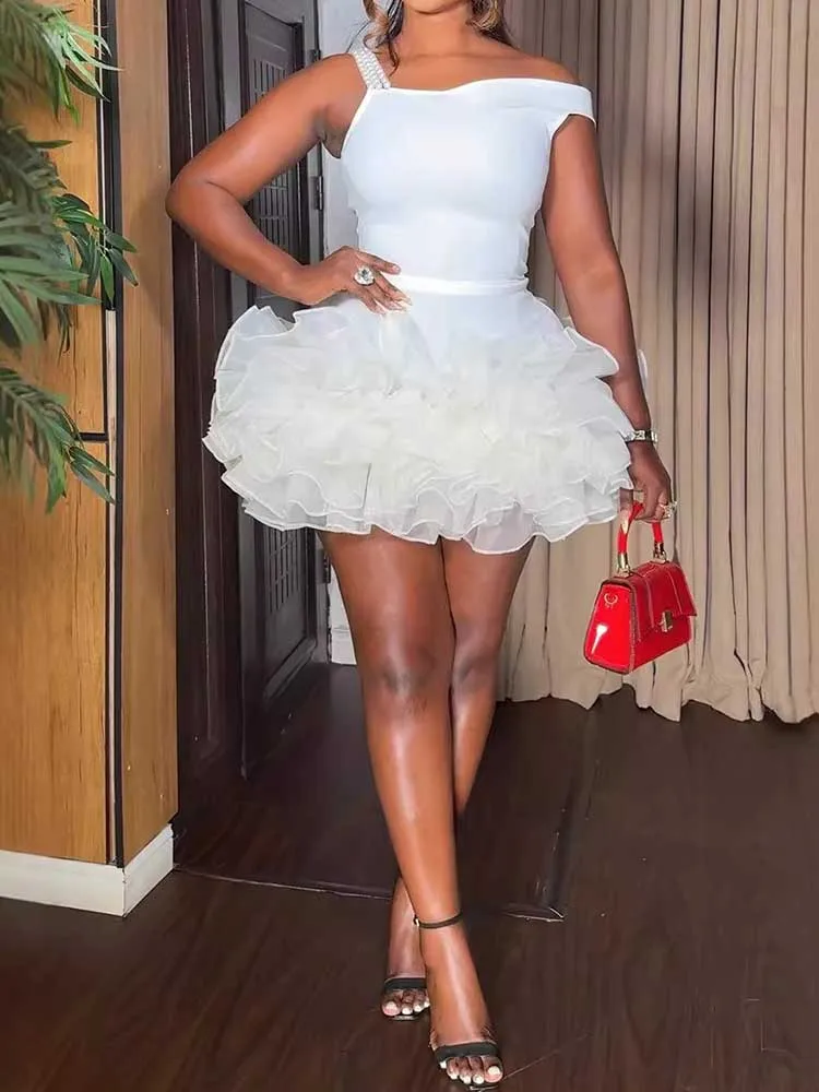 

Короткие сексуальные платья для женщин, элегантные пышные вечерние платья, многоуровневое летнее платье без бретелек с тонкой талией, оптовая продажа, дропшиппинг