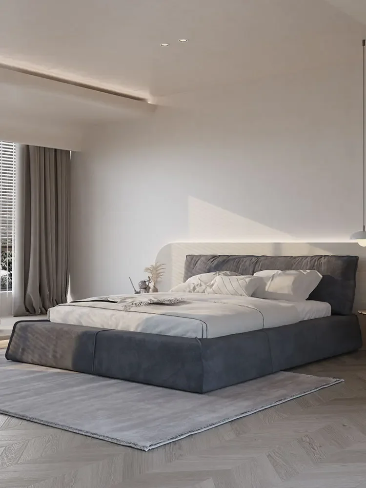 Italian minimalist leather bed Modern minimalist double light luxury matte technology fabric Paris bed