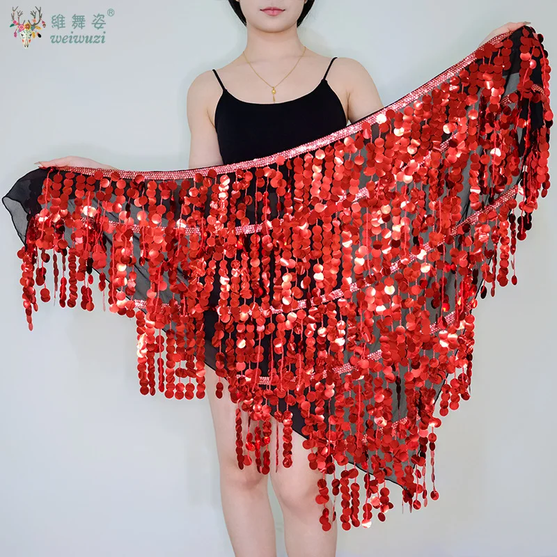 

Triangle Sequins Bellydance Skirt Belly Dance Long Tassel Hip Scarf Festival Outfits Women Dance Wear Accessories Dancing Belt