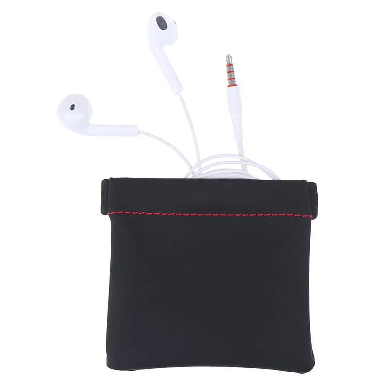 Portable Earphone Case PU Leather Storage Bag Headset Headphone Carrying Pouch Earphone Accessory Protector 8.4x8.4cm