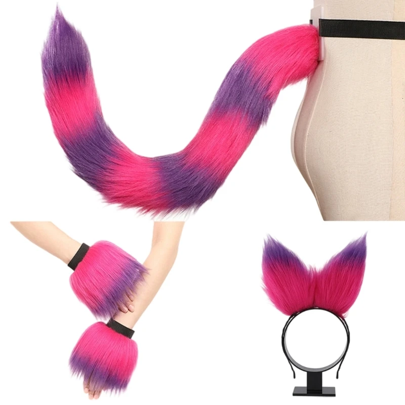 

Plush Ear Headband Furry Tail Wrist Cuffs for Women Christmas Halloween Cosplay