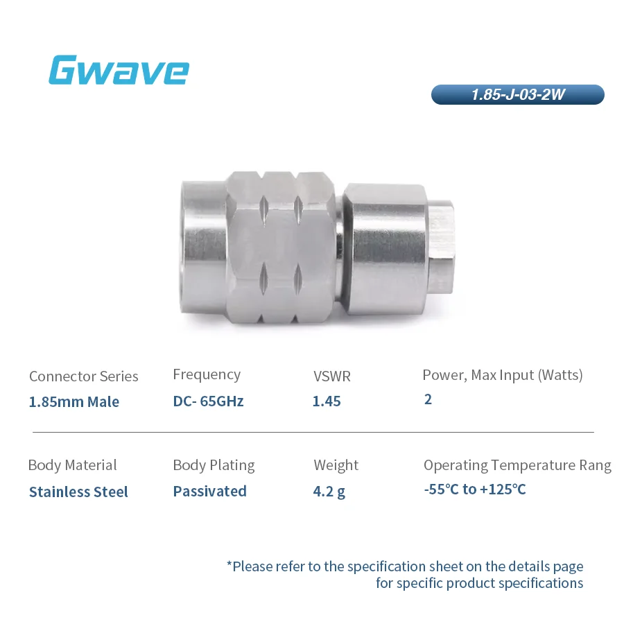 1.85mm Male RF Load Termination Passivated Stainless Steel 2 Watts up to 65 GHz Connector Accessories