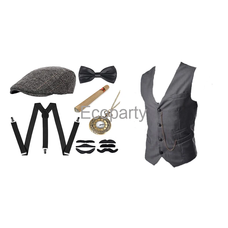 Costume da Gangster da uomo retrò Set gilet Steampunk Peaky Blinders gilet orologio da tasca 1920s uomo Gatsby Cosplay Outfit 35