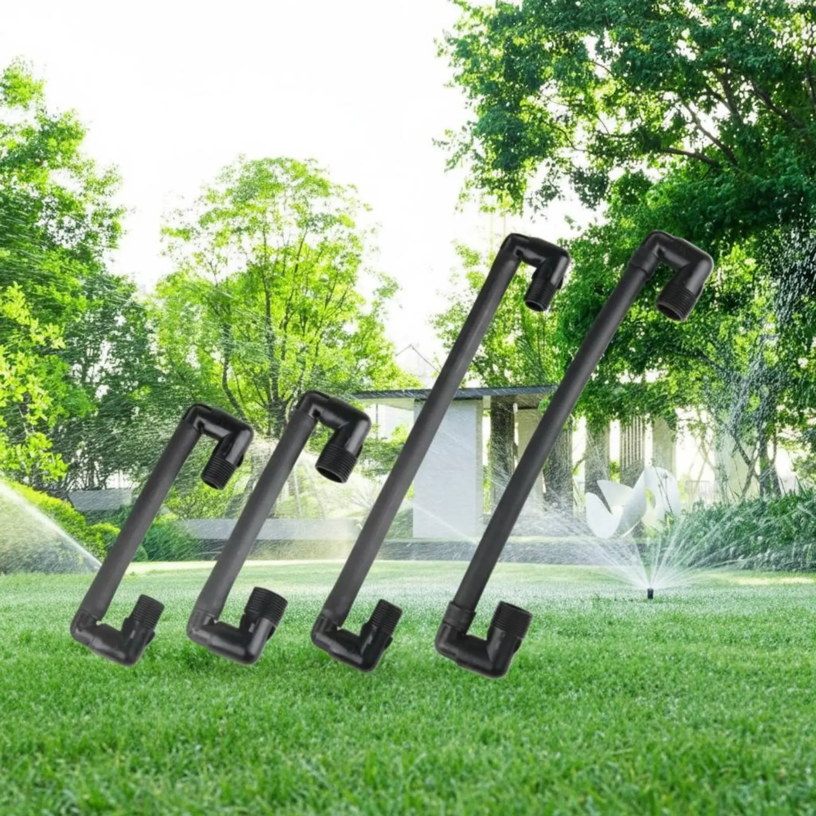 

4 Pieces Sprinkler Guard Arm Hinged Design Underground Sprinkler Riser Adjustable Riser Tube Metal Pipe Connector for Lawn, Yard
