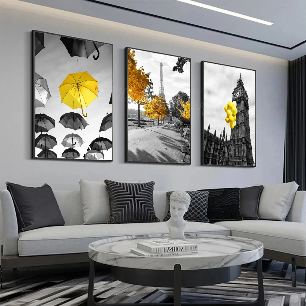 1 pz moderno bianco e nero giallo Art Poster HD Poster Home Room Bar Cafe Decor Art Wall Painting Picture