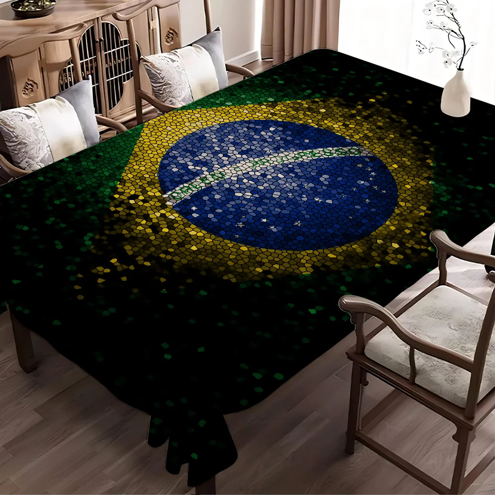 Rechteckige Tischdecken mit brasilianischer Flagge, bedruckte Tischdecke für Bauernhaus, Urlaub, Hochzeit, Party, Esstisch, Dekoration