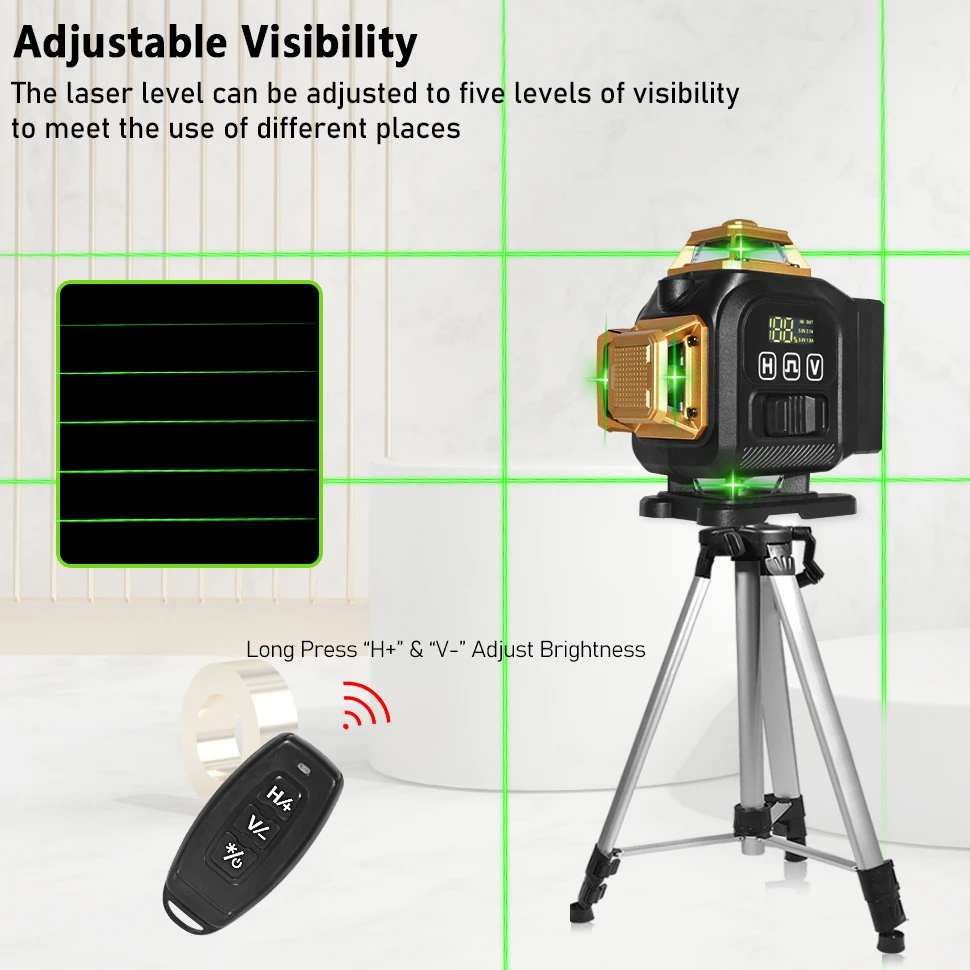 Clubiona 16-Line 4D Green Laser Level with 360° Rotation, High-Precision Vertical and Horizontal Lines for Decoration.