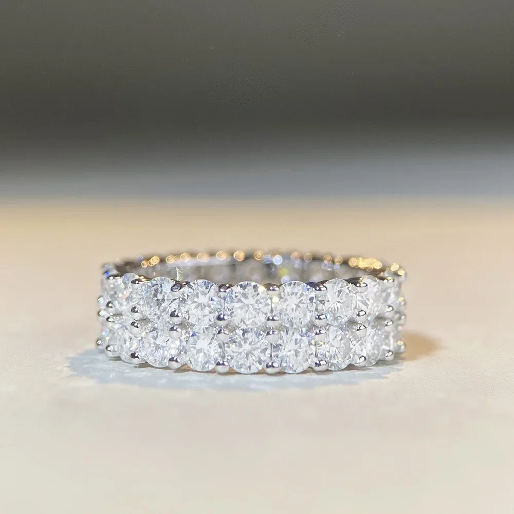 18K white gold and platinum PT950 moissanite ring for men and women, full set D color moissanite ring 10 points full circle ring