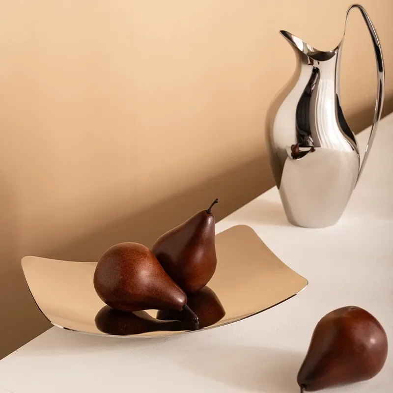 Nordic Stainless Steel Fruit Plate Square Snack Tray for Living Room Coffee Table Nut Dish Dried Fruit Bowl Home Decor