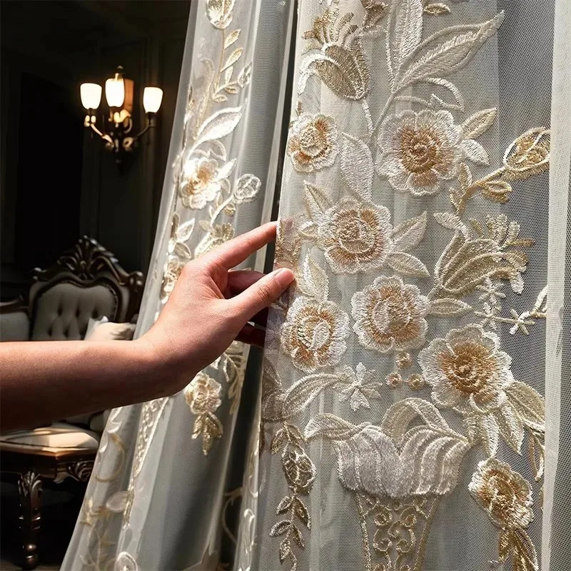 French Embroidery Curtains High-end Flower Bouquets White Window Curtains for Living Room Bedroom Curtains Balcony Tulle