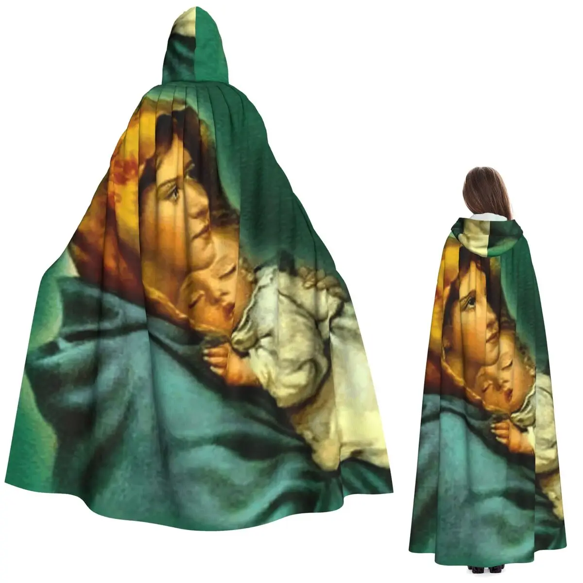 

Our Lady Of Guadalupe Virgin Mary Mexican Long Hooded Cloak Witch Medieval Costume Cosplay Cape HalloweenParty