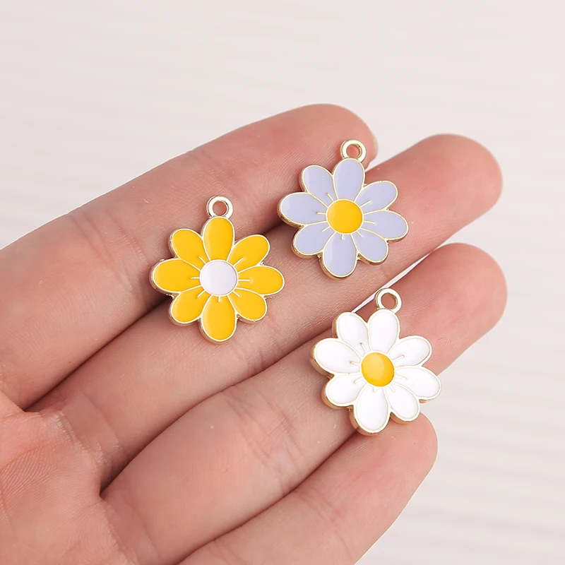 10 Stück 19 x 22 mm niedliche Emaille-Blumen-Charms-Anhänger für Schmuckherstellung, Tropfen-Ohrringe, Halsketten, Armbänder, DIY-Bastelzubehör – Detail 3