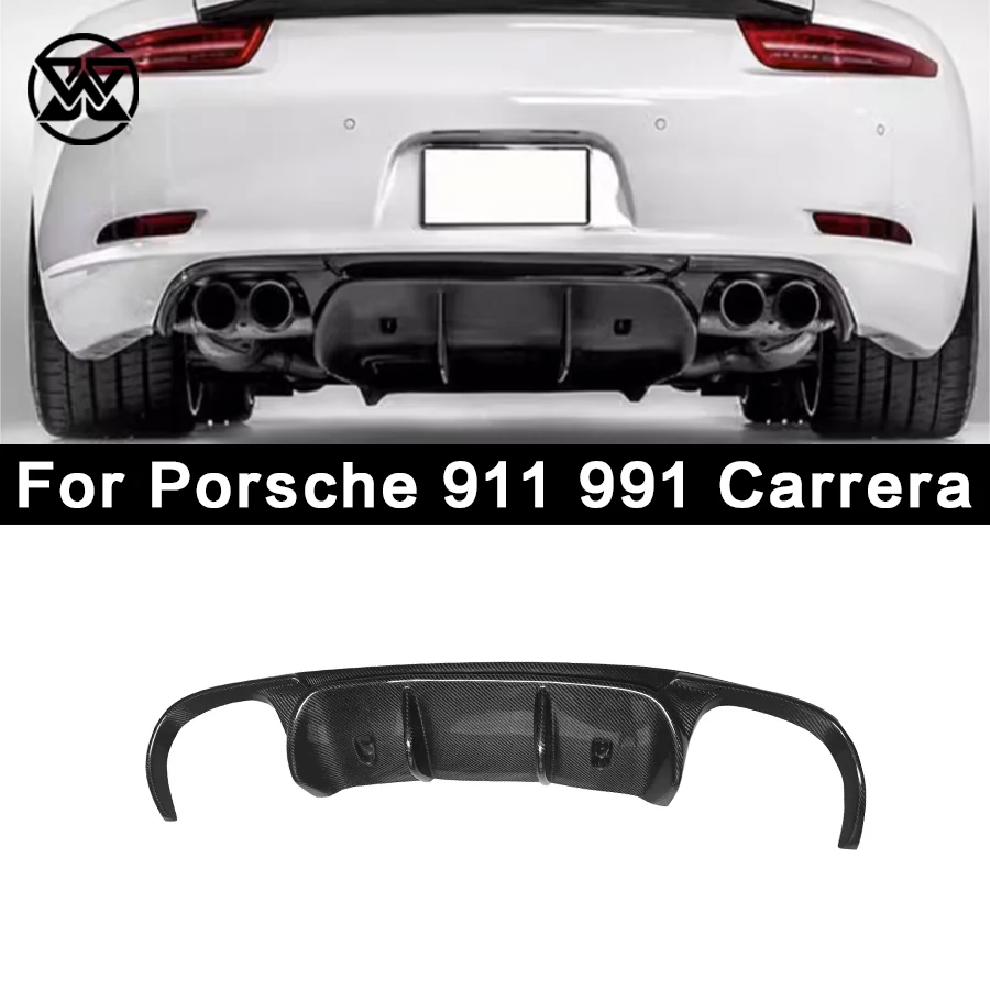 For Porsche 911 991 Carrera Rear Lip Carbon Fiber Rear Bumper Diffuser Lip Splitter Exhaust Bumper Guard Cover Body Kit