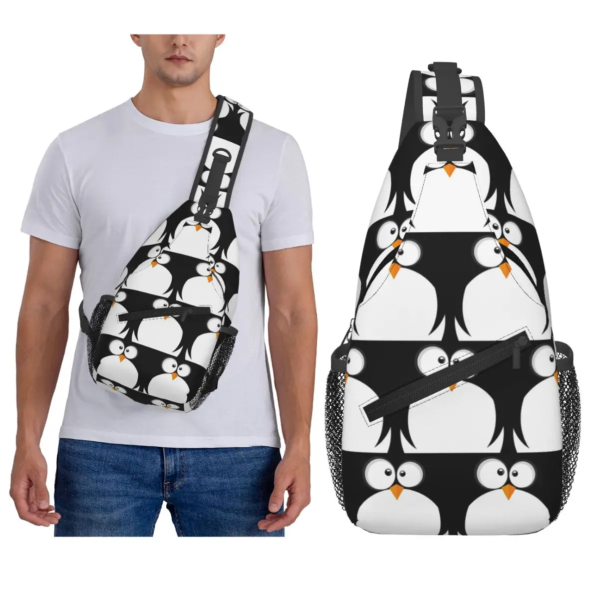

Забавная нагрудная сумка с изображением пингвина, мужской рюкзак через плечо, нагрудная сумка, дорожный походный рюкзак, сумка на плечо