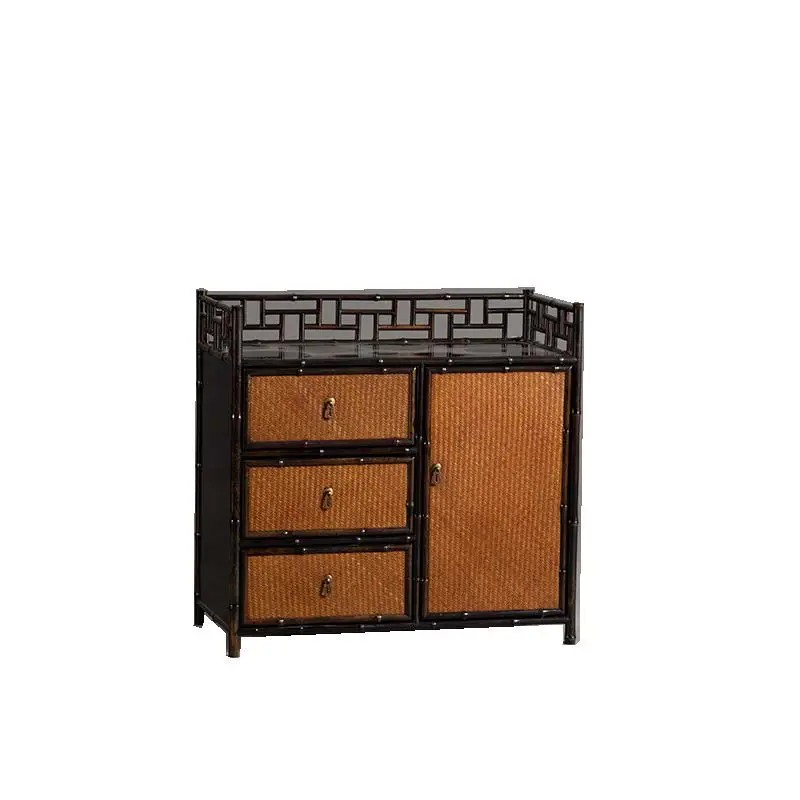 Cabinet, Handmade Lacquered Purple Bamboo Set, Tea Storage Cabinet, Table Side Cabinet, Small Side Table of Room