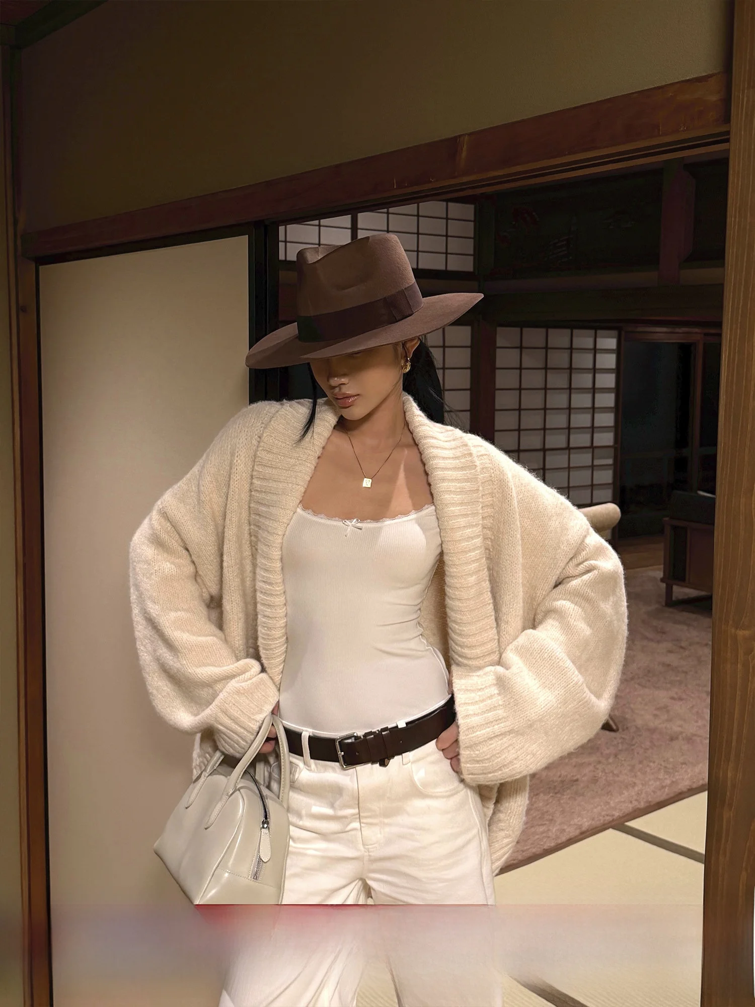 

Rovente Women's Batwing Sve Knitted Sweater Soft Loose Winter Cardigan Coat Miliwhite Comfortable Casual Faion Knitwear