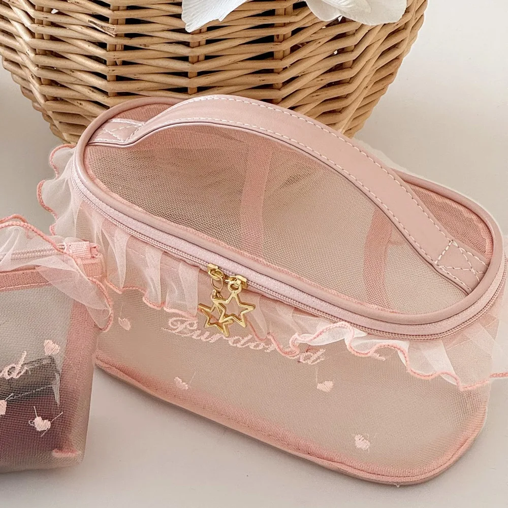 Dacron Lace Patchwork Cosmetic Bags Trendy Solid Color Embroidery Makeup Bags Makeup Storage Bag