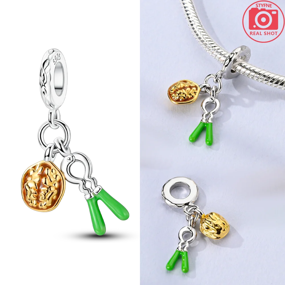 Charms Plata 925 Creative Walnuts and Walnut Clip Pendants Fit Original 925 Bracelets Charms for Women Jewelry DIY Making Gifts