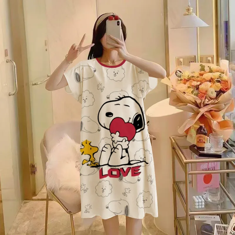 

Snoopy summer robes girl cartoon nightgown cute short sleeves sleepwear cute pajamas