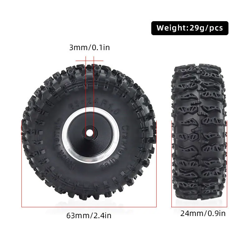 4PCS 1.0 Inch Metal Beadlock Wheels Rims Tires Set for 1/18 1/24 Traxxas TRX4M SCX24 Ascent-18 Axial AX24 FCX24 Upgrade Parts