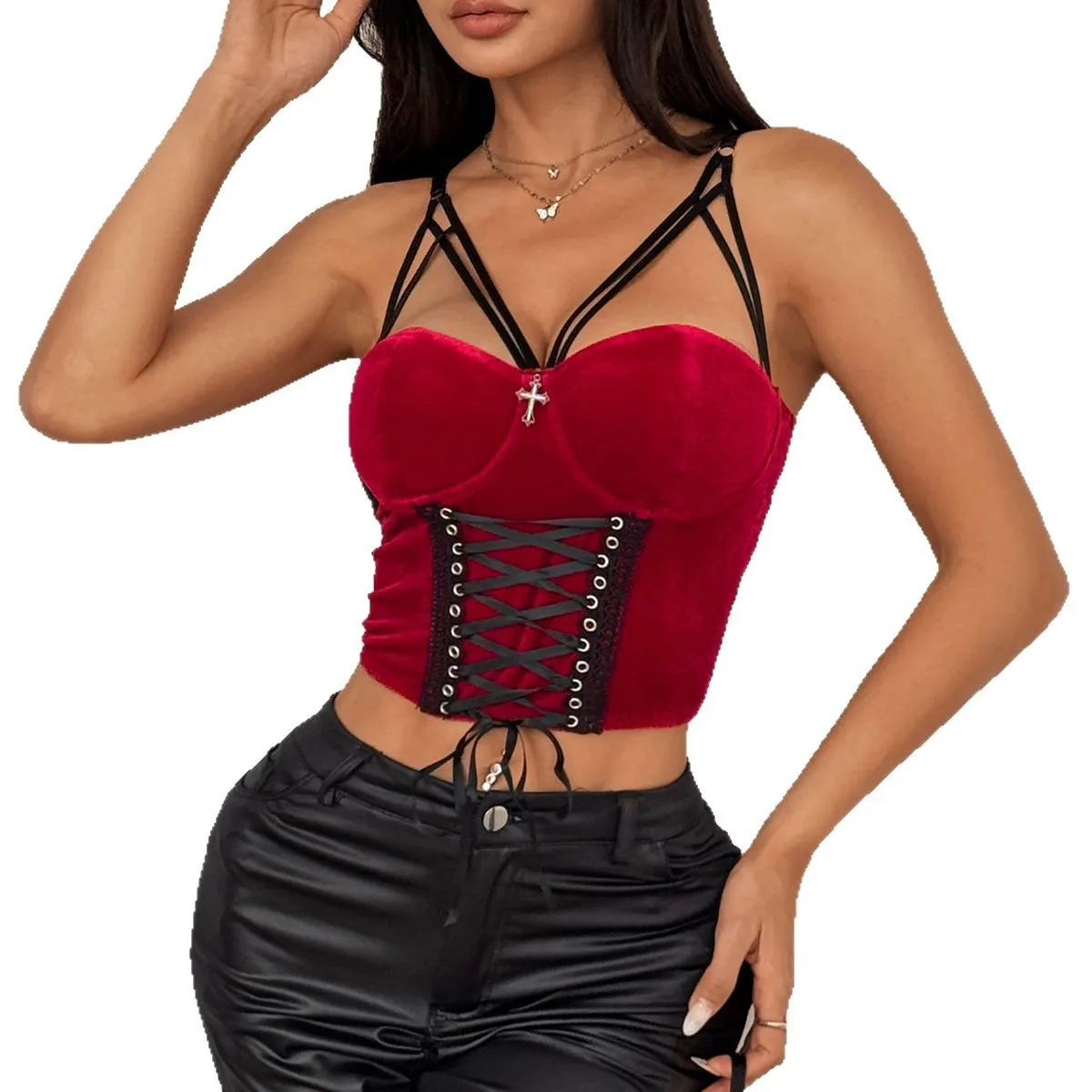 Frau Kleidung Top Frauen T-shirt Tank Top Weibliche Samt Hohe Stretch Komfort Zurück Taille Cinching Sexy Anhänger Strappy Tank Top