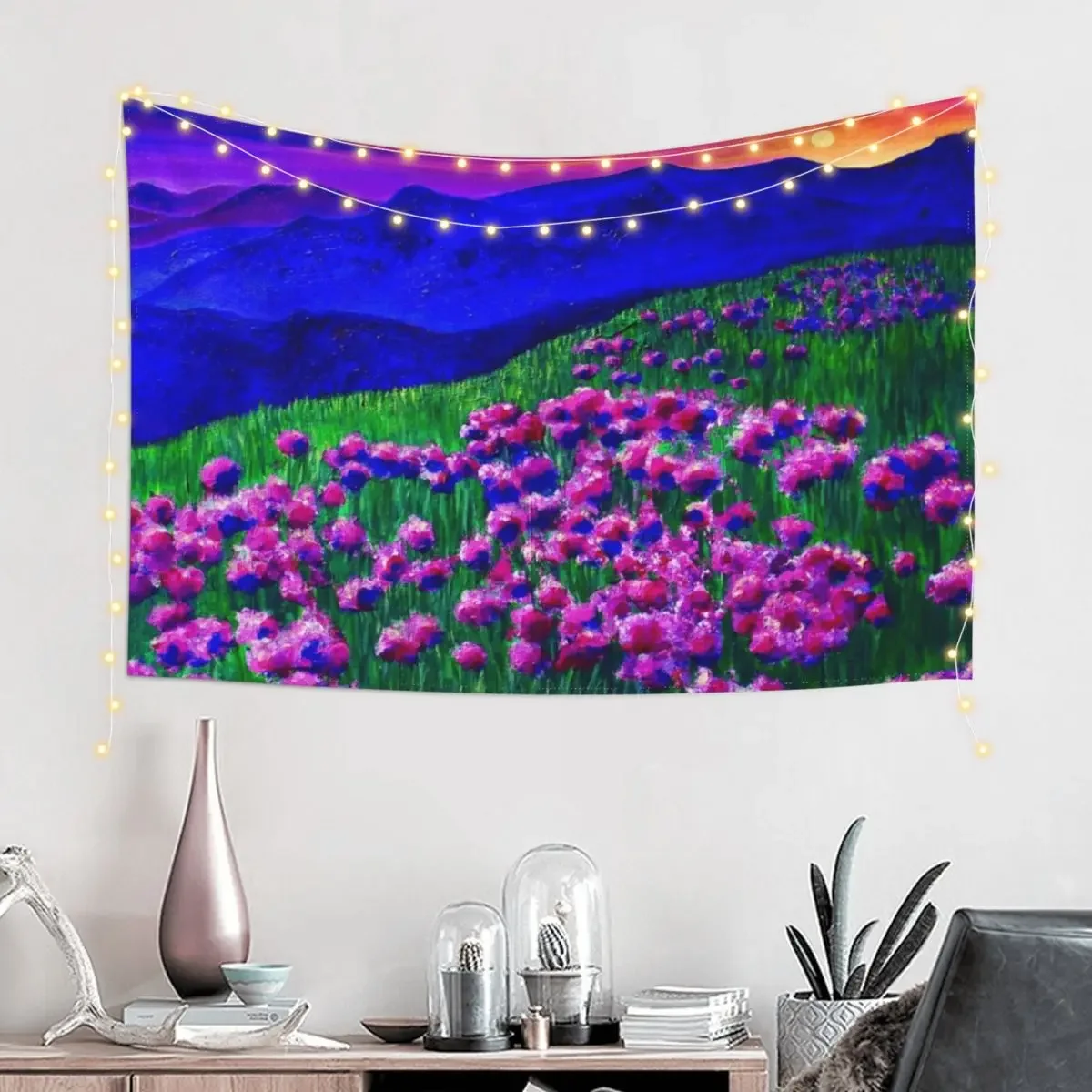 Rainbow Sunset Soaked Mountain Landscape Tapestry Room Decorator Decoration Bedroom Tapestry