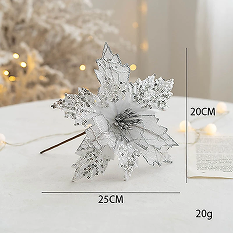 2025 Artificial Christmas Flower Gold Silver Christmas Tree Decoration Xmas Gifts New Year Home Table Vase Christmas Decor Home