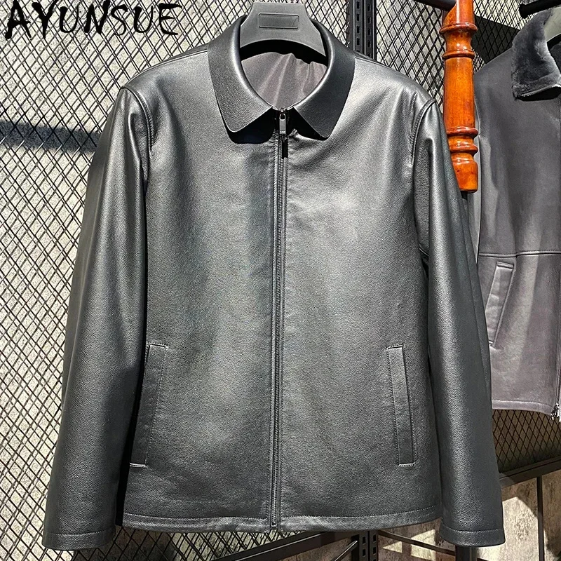 AYUNSUE Genuine Leather Jacket Men Spring Autumn Mens Jackets Slim Fit Top Layer Cowhide Coat for Man Clothing Chic