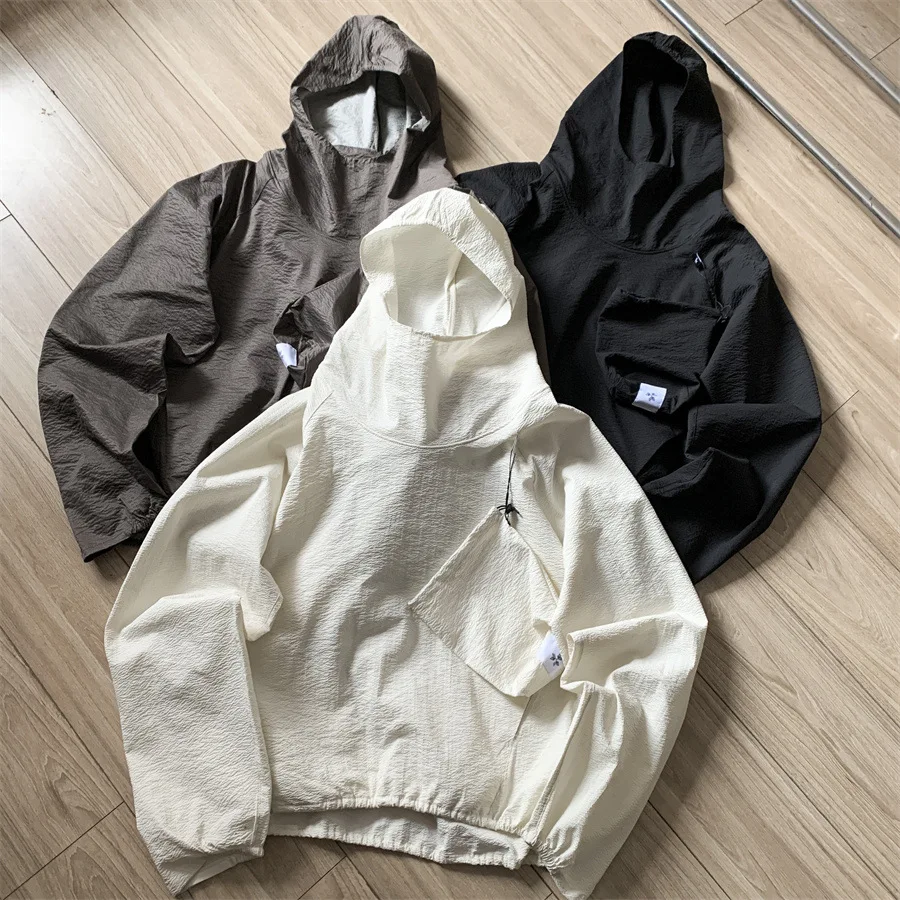 

Японская толстовка Goldwin с пузырчатой текстурой, повседневная, тонкая, быстросохнущая, для мужчин и женщин, высококачественная, солнцезащитная, свободного кроя, с мешком для хранения