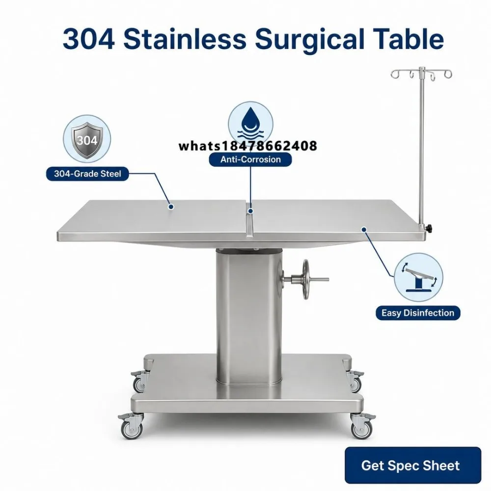 Factory direct wholesale veterinary operating table 304 stainless steel hydraulic lifting heavy duty operating table, suitable f