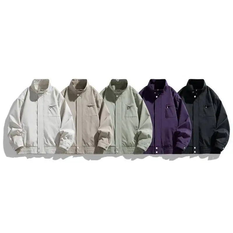 Autumn Winter Men's Stand Collar Jacket Loose Casual Solid Color Design Jacket Coat Trendy Waterproof Outerwear