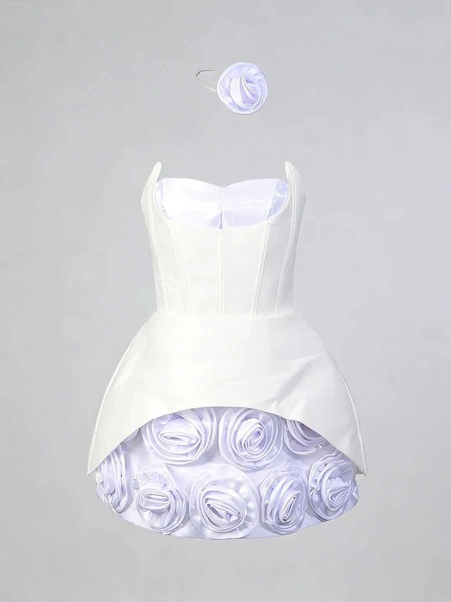 TWOTWINSTYLE ヒットカラー スプライス 3Dフラワーデザイン センスドレス レディース ストラップレス ノースリーブ ハイウエスト エレガントドレス 女性用 新作