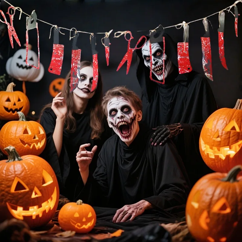1-10Sets Halloween Blood Knife Streamer Outdoor Decoration Bar Party Haunted House Terror Hanging Ornament New Spooky Prop - view 3