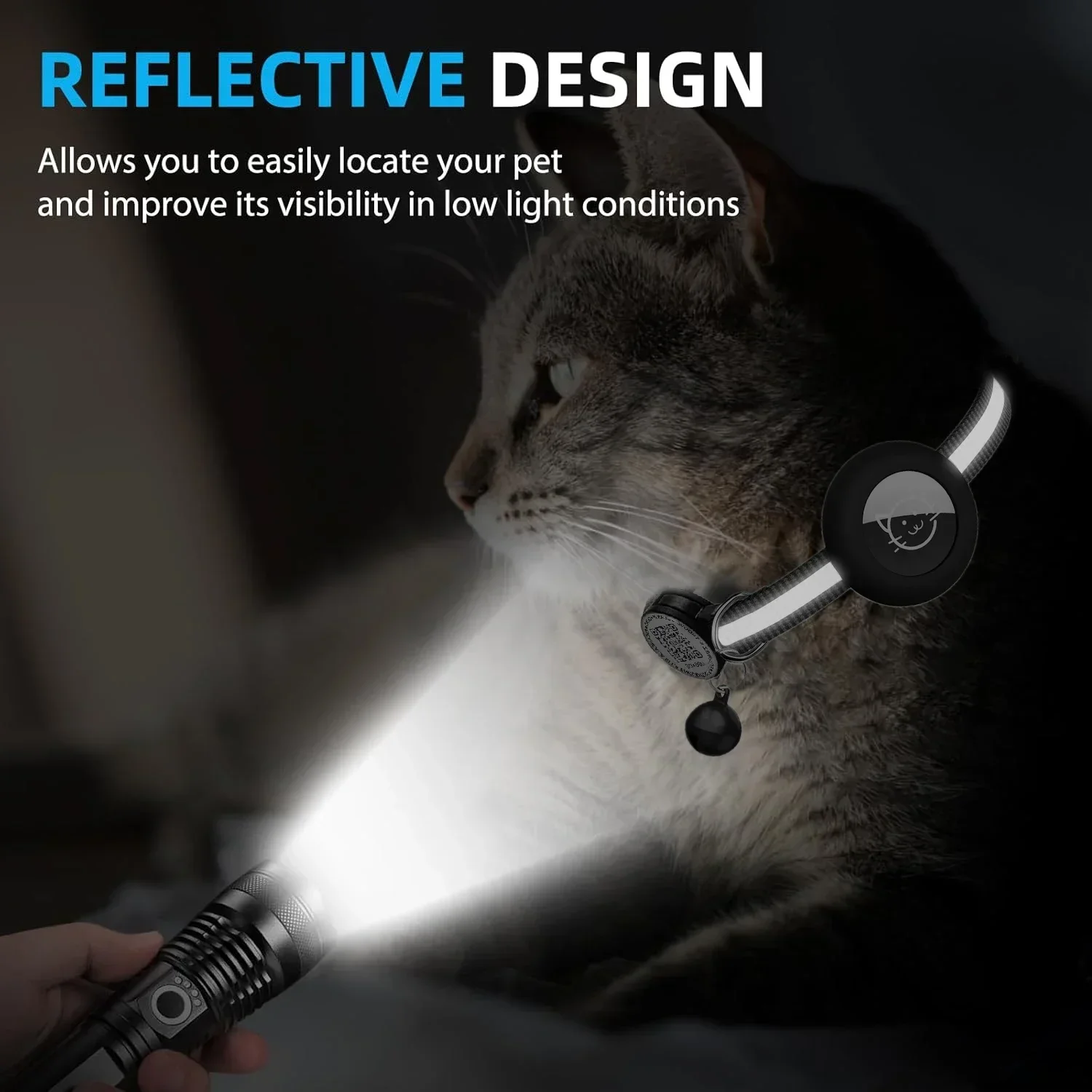 GPS Tracker Cat Collar with QR Name Tag & AirTag Holder, 2 IN 1 Protection Reflective Kitten Collar for Cats Airtag Case(No GPS) view 6