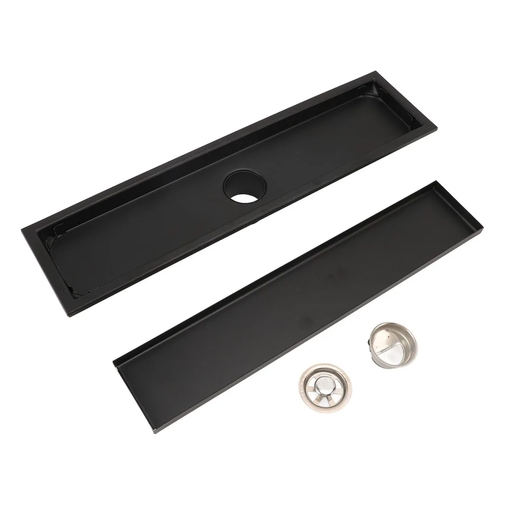 304 Stainless Steel Linear Floor Drain Rectangle Matte Black Finish Shower Drain Removable Grate Cover Invisible Floor Drain