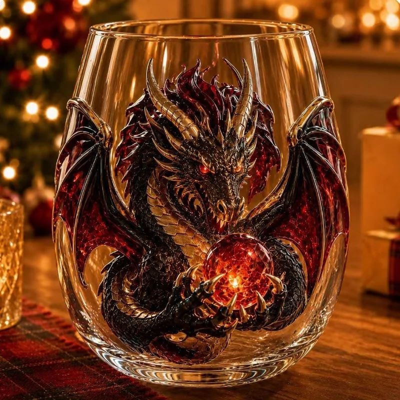 Mythic Dragon Collection 3D Whiskey Glasses Set 6‑Pack Double‑Wall Hand‑Painted Dragon whisky glass Unique Crystal Dragon Glass