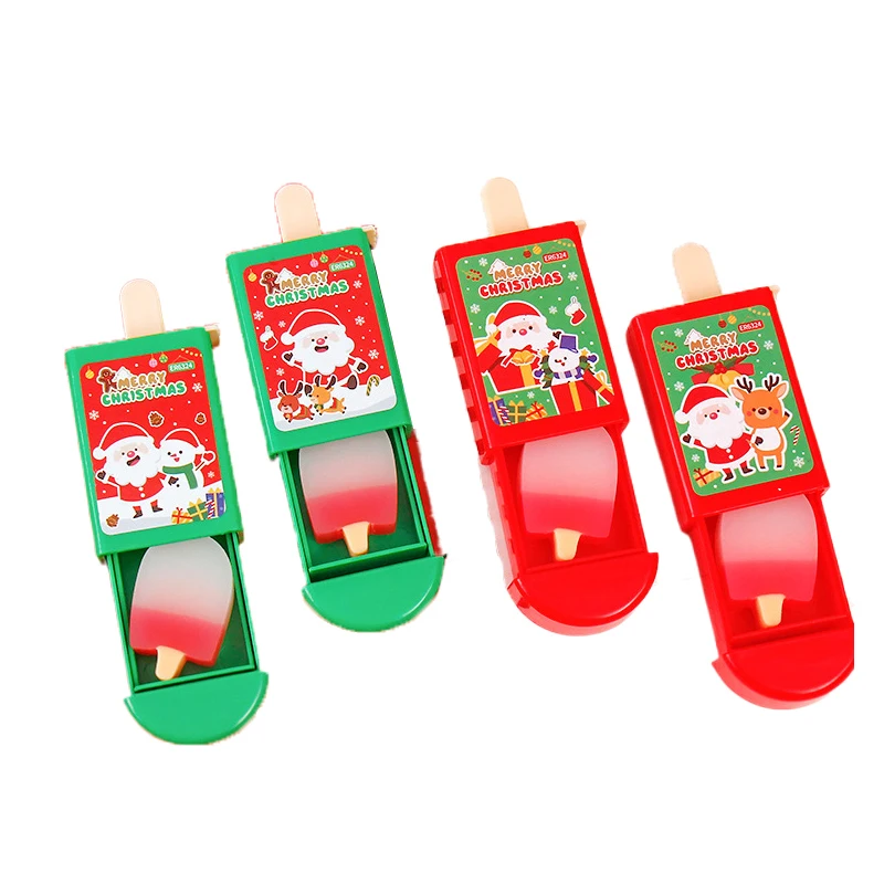 サンタクロースマジックボックスラバー消しゴム、描画ツール、消しゴム、学生文房具、賞品、学用品、クリスマスギフト、カワイイ、1個