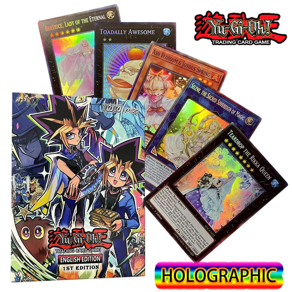 

100pcs Yu Gi Oh Playing Game Cards Blue Eyes Dark Magician Exodia Obelisk Slifer Ra Yugioh DM Anime Style DIY Card Kids Gift