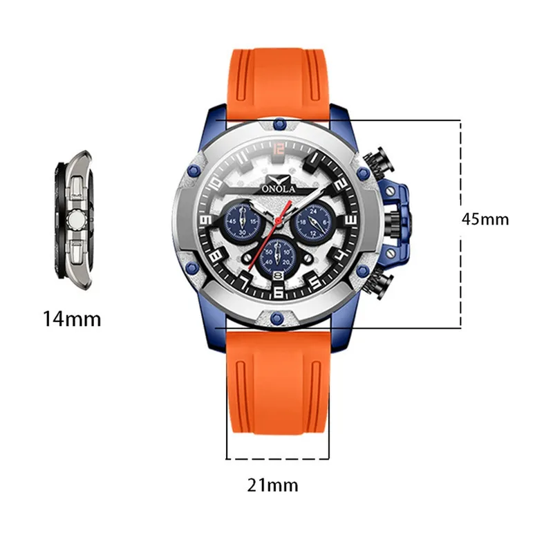 ONOLA Watches For Men 6858 Multifunctional Luminous Quartz Watches Sports Silicone Strap Waterproof Mens Watch Relogio Masculino