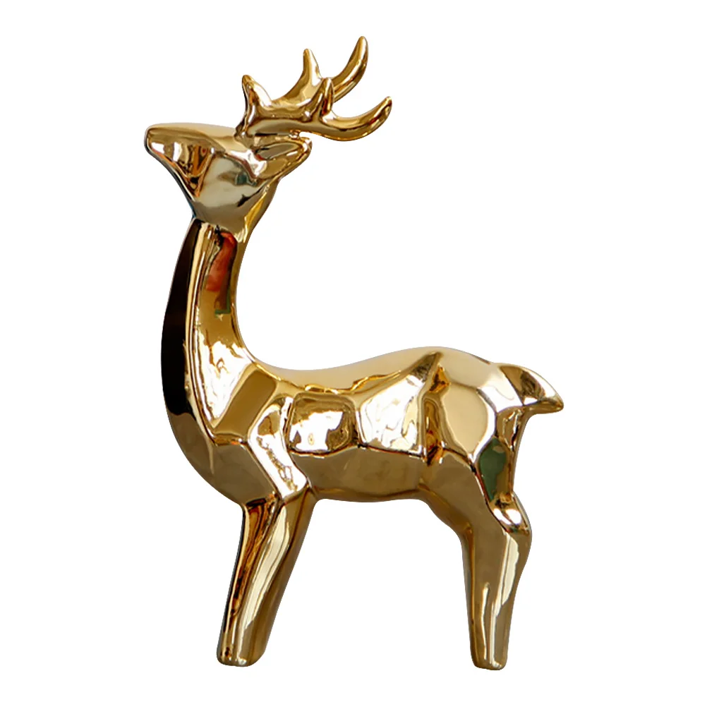 

Golden Deer Shaped Ceramic Decor Unique Home Decoration Entryway Ornament Desktop Deer Decoration Party Supply