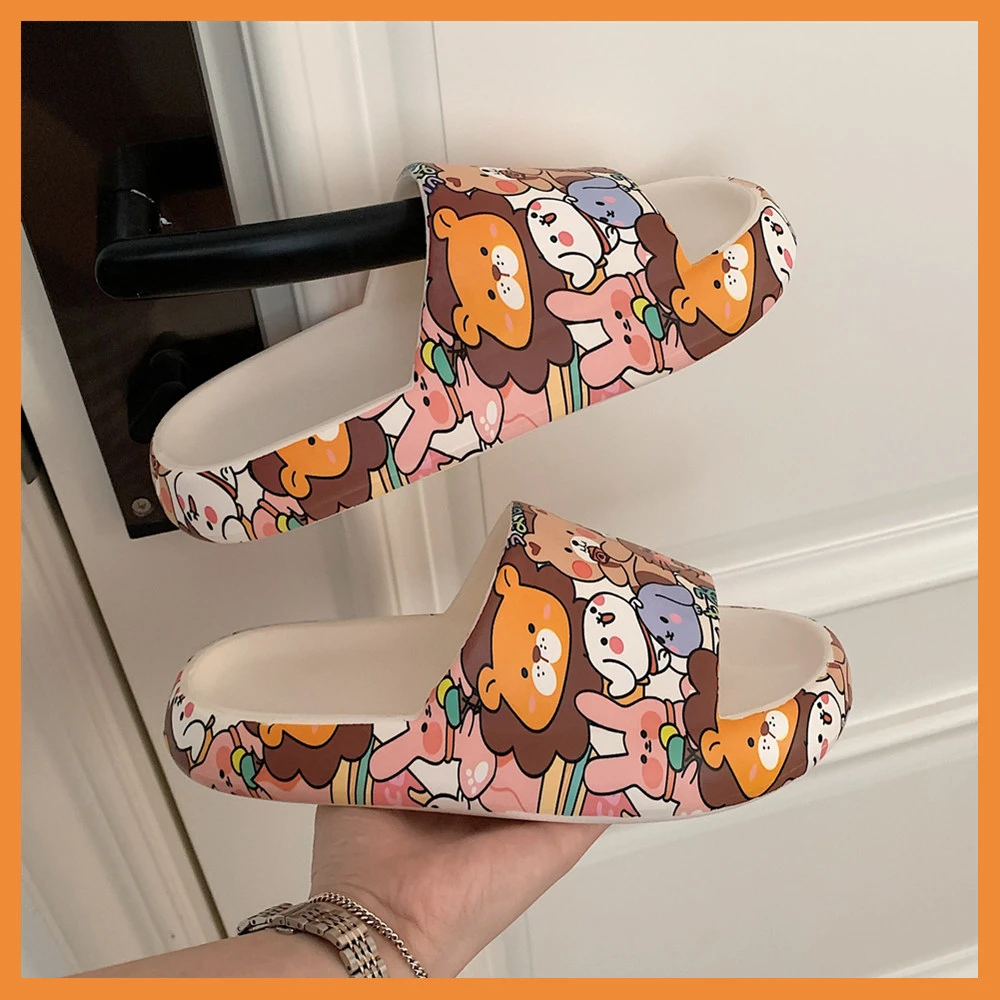 Women Cute Slippers Soft And Thick Soles Cute Cartoon Print Slippers For Female 2024 Summer Beach Slipper Women Sandals