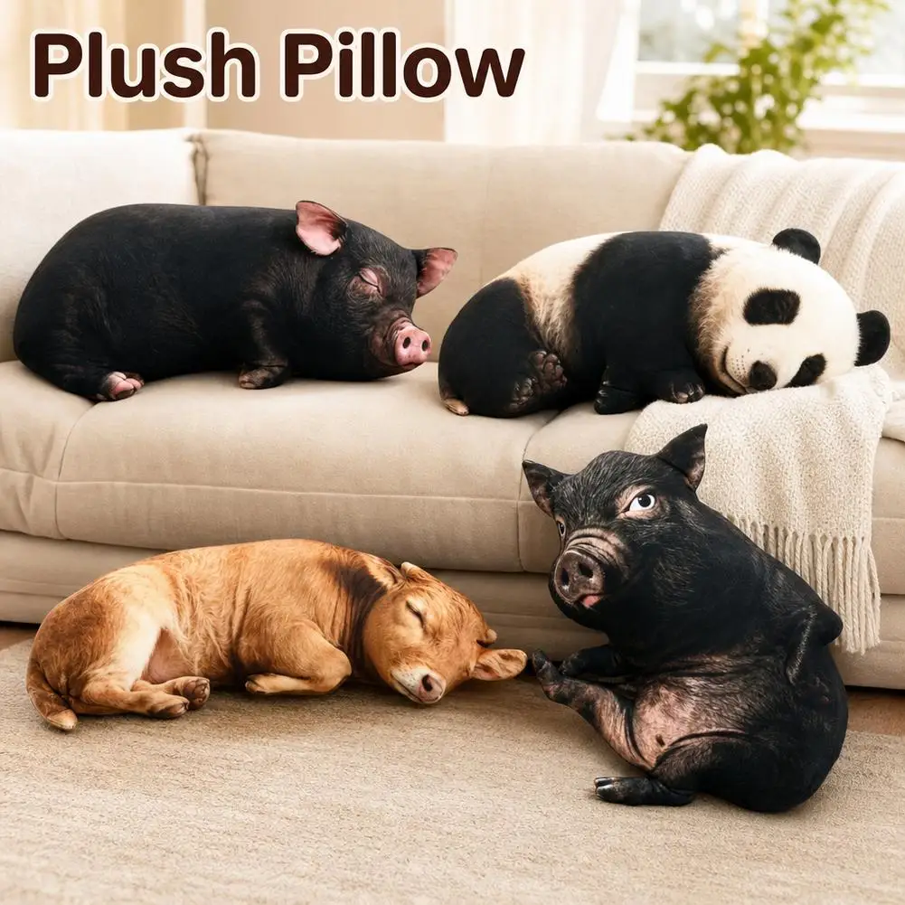 40cm Funny 3D Simulation Animal Plush Pillow Soft Stuffed Pig Dog Cushion Real Life Throw Pillow For Sofa Home Decor Gag Gift